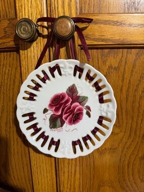 Hand-Painted Decorative Porcelain Plate with Pink Rose Motif